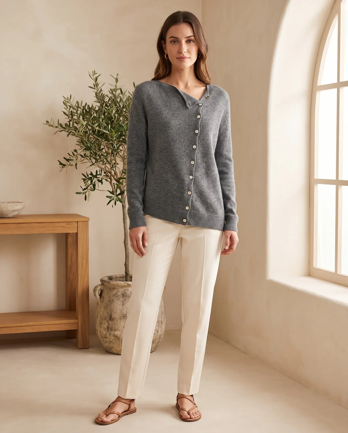 Rosalind Asymmetric Button Cardigan for Women – Charcoal