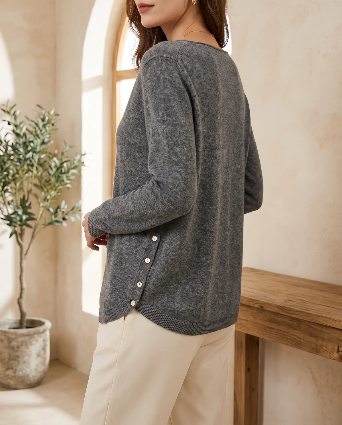 Rosalind Asymmetric Button Cardigan for Women – Charcoal