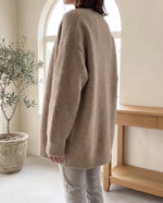 Wren Oversized Cardigan for Women - Fluffy Knit Snap Button Front - Beige