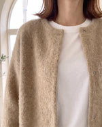 Wren Oversized Cardigan for Women - Fluffy Knit Snap Button Front - Beige