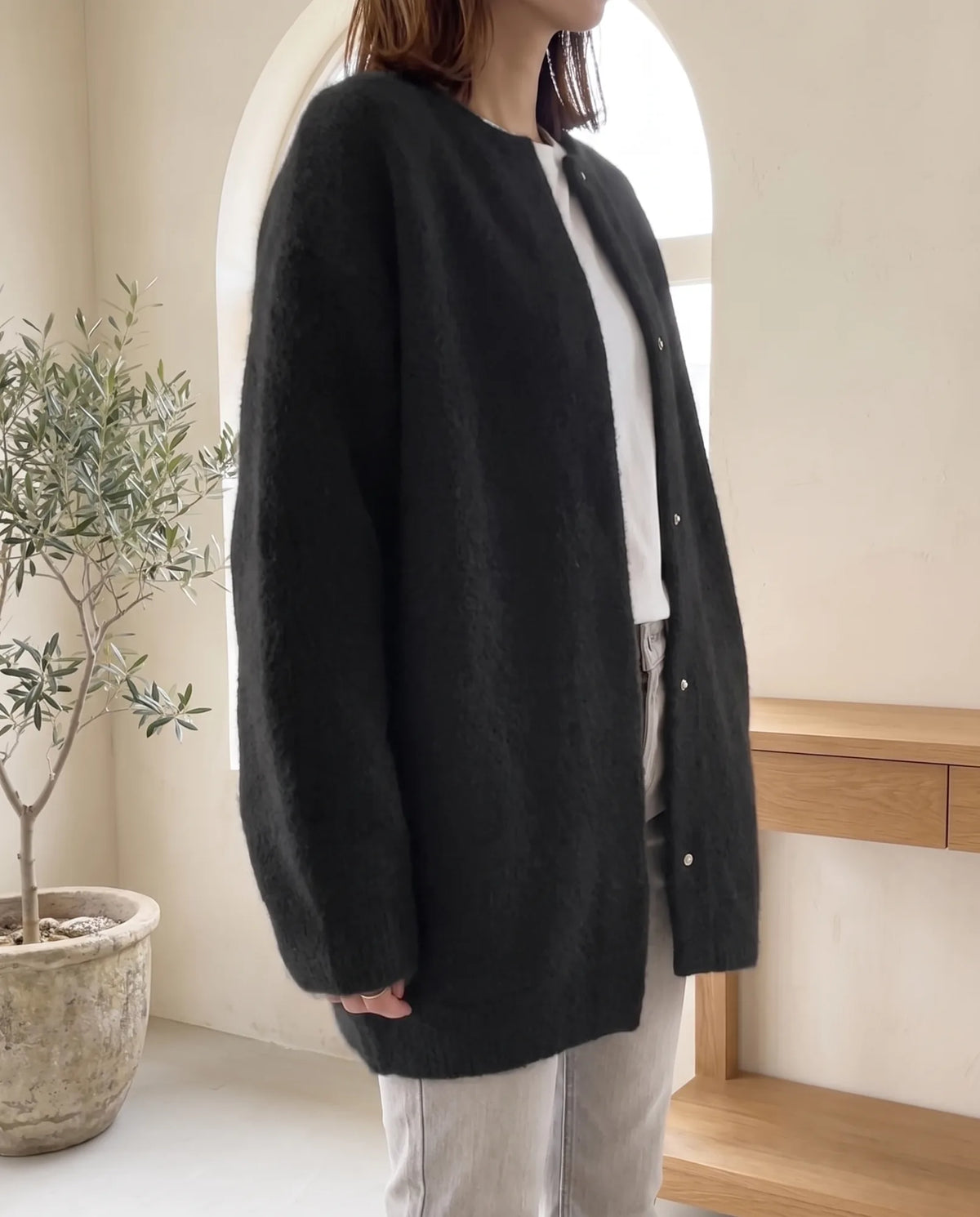 Wren Oversized Cardigan for Women - Fluffy Knit Snap Button Front - Black | Auburn Row