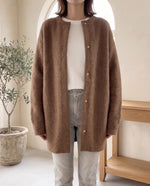 Wren Oversized Cardigan for Women - Fluffy Knit Snap Button Front - Dark Brown