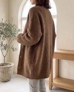 Wren Oversized Cardigan for Women - Fluffy Knit Snap Button Front - Dark Brown