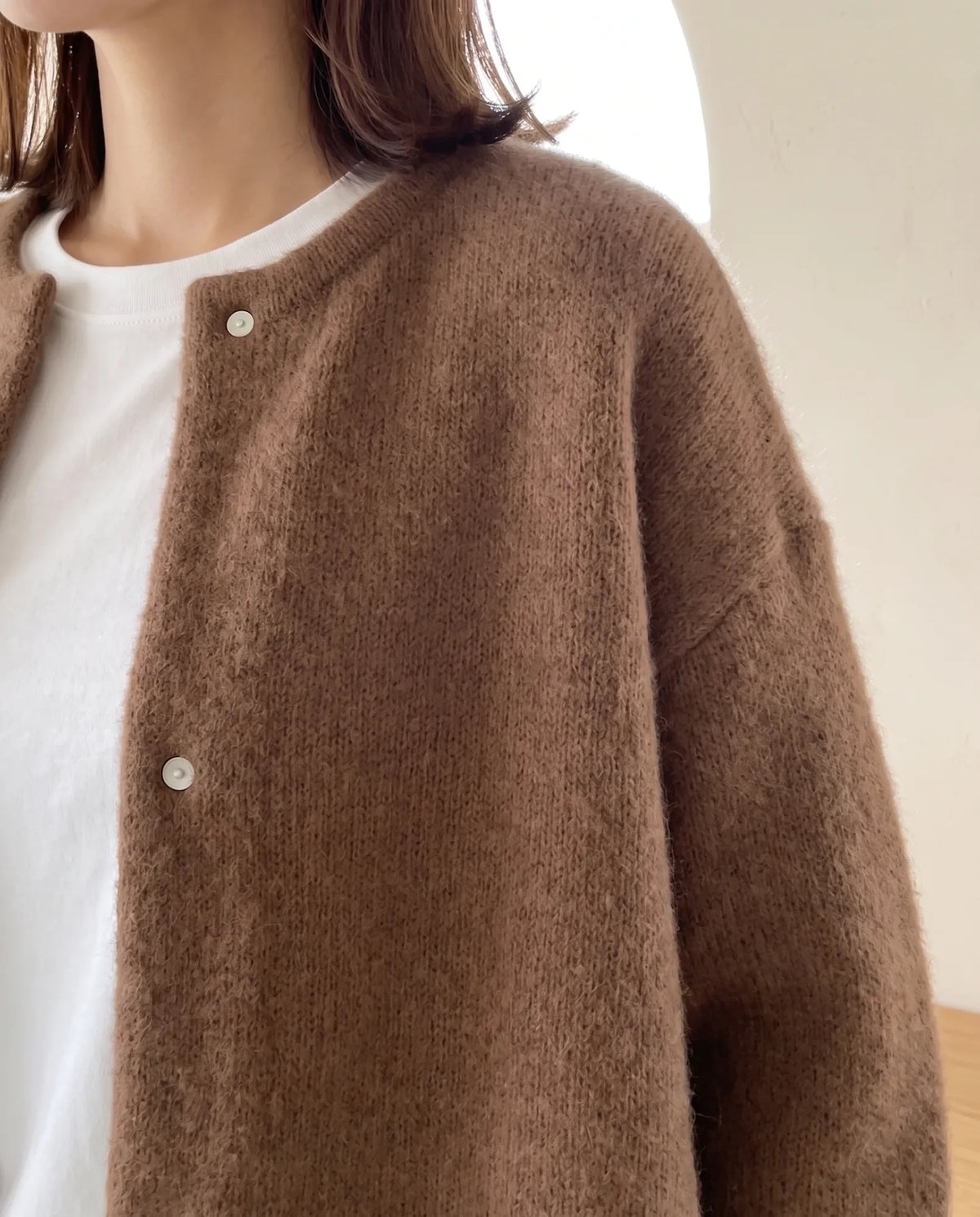 Wren Oversized Cardigan for Women - Fluffy Knit Snap Button Front - Dark Brown