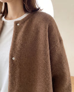 Wren Oversized Cardigan for Women - Fluffy Knit Snap Button Front - Dark Brown