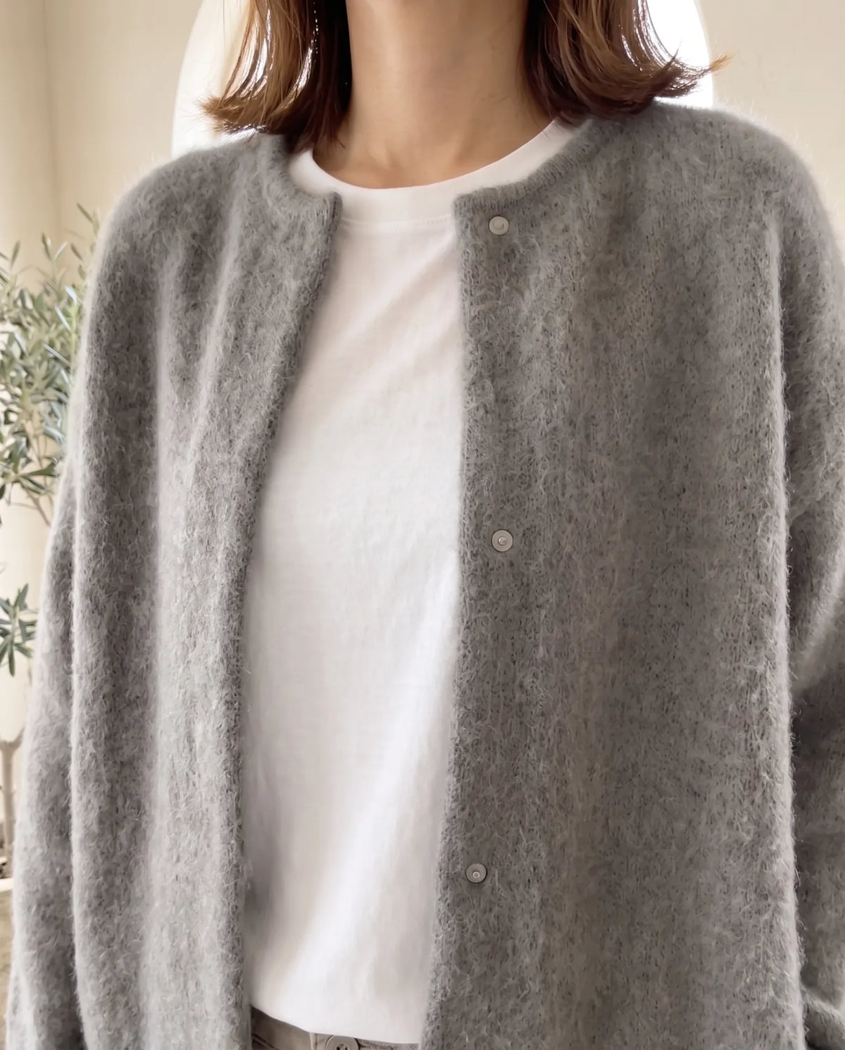Wren Oversized Cardigan for Women - Fluffy Knit Snap Button Front - Grey | Auburn Row