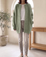 Wren Oversized Cardigan for Women - Fluffy Knit Snap Button Front - Sage Green