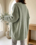 Wren Oversized Cardigan for Women - Fluffy Knit Snap Button Front - Sage Green