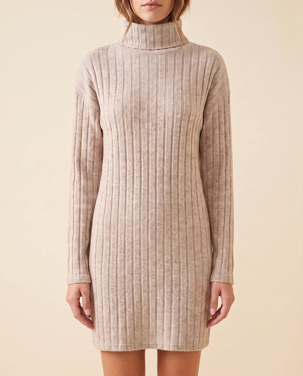 Ada Sweater Dress for Women - Ribbed Turtleneck Mini Long Sleeve