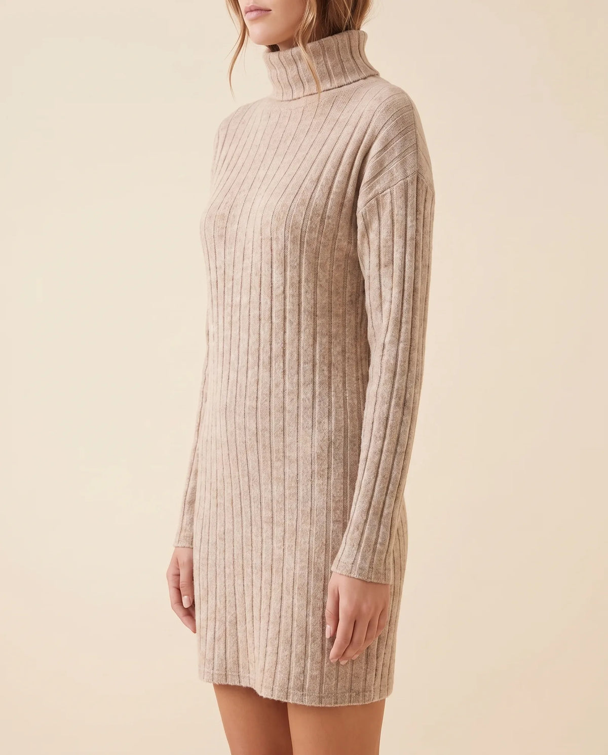 Ada Sweater Dress for Women - Ribbed Turtleneck Mini Long Sleeve