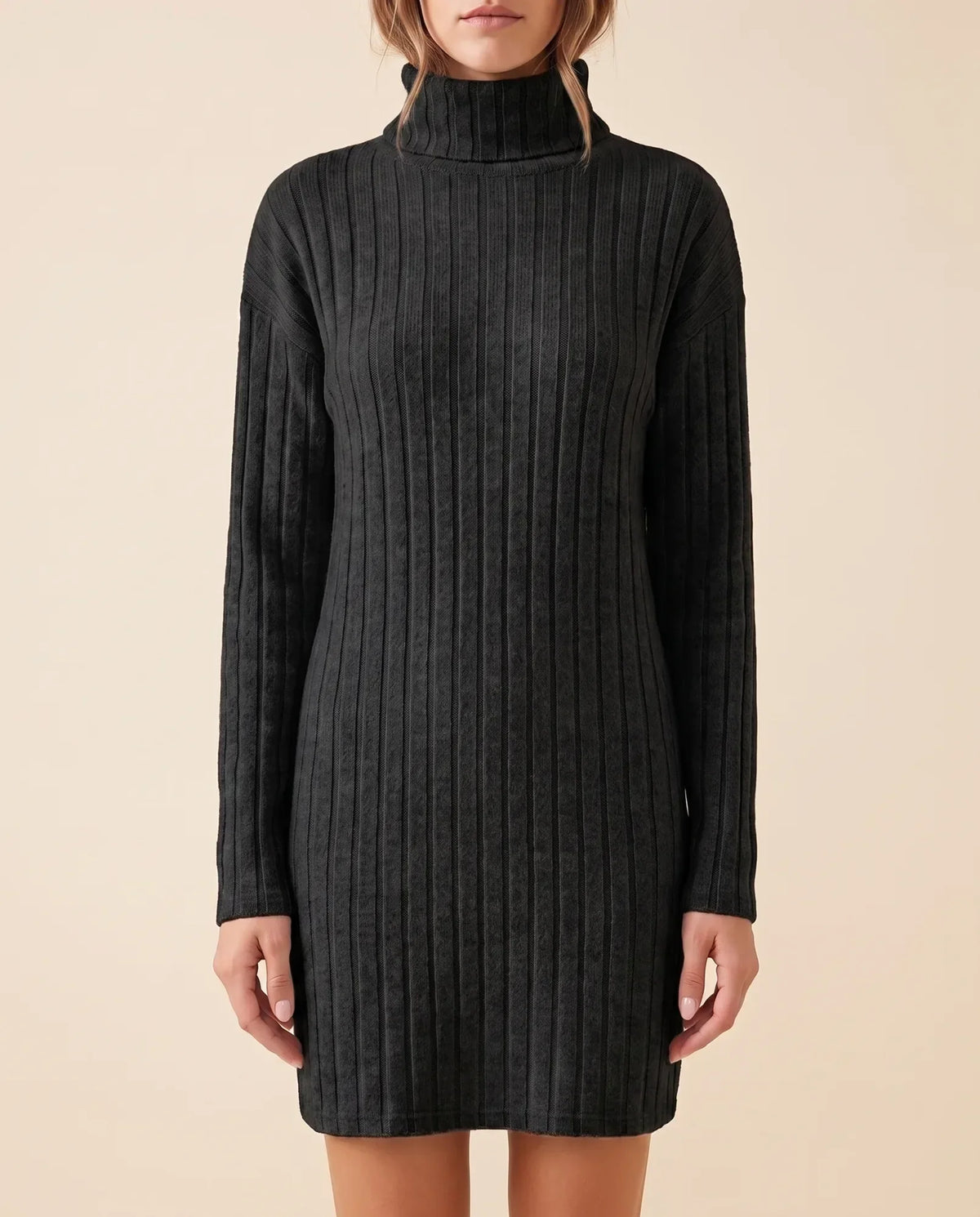 Ada Sweater Dress for Women - Ribbed Turtleneck Mini Long Sleeve