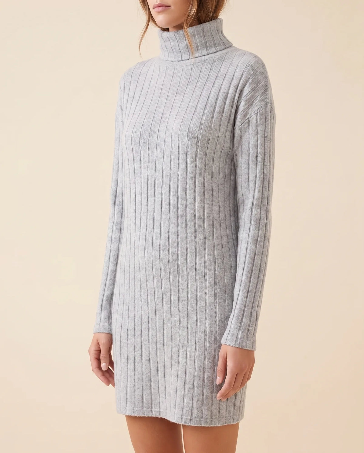 Ada Sweater Dress for Women - Ribbed Turtleneck Mini Long Sleeve
