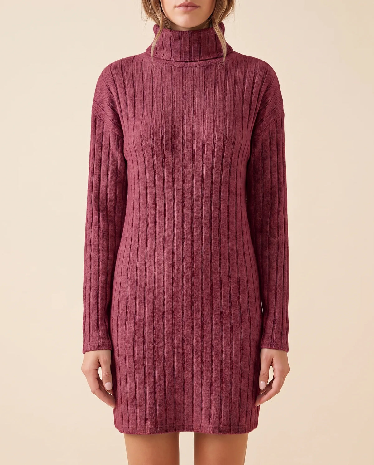 Ada Sweater Dress for Women - Ribbed Turtleneck Mini Long Sleeve