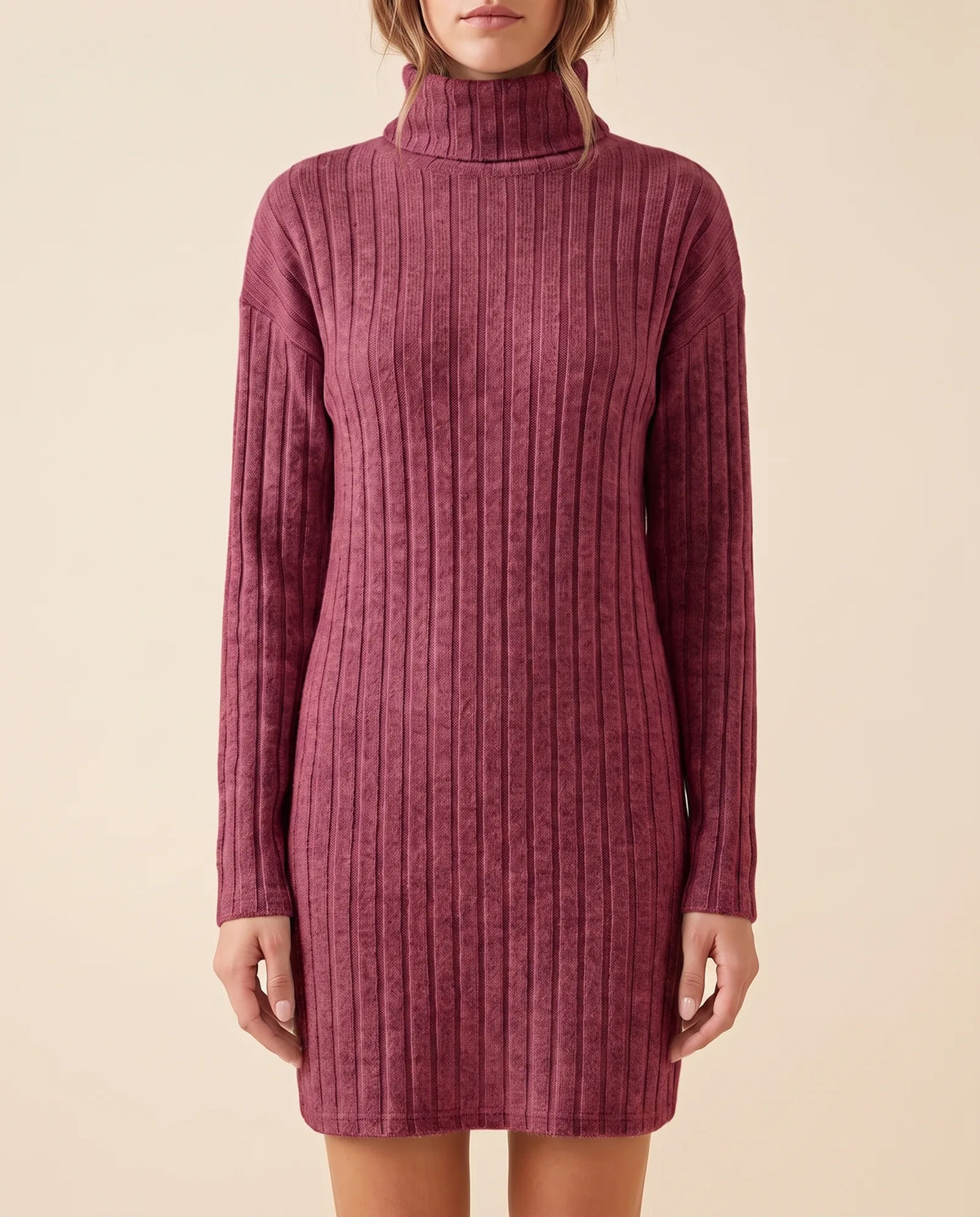 Ada Sweater Dress for Women - Ribbed Turtleneck Mini Long Sleeve