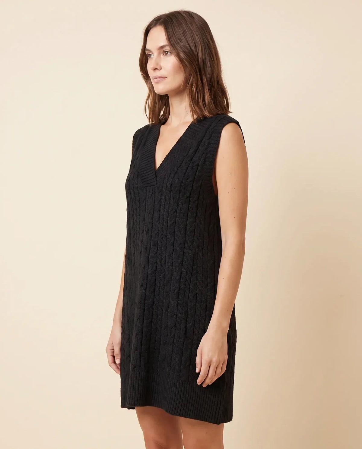 Bryn Sweater Dress for Women - Cable Knit V-Neck Sleeveless Mini