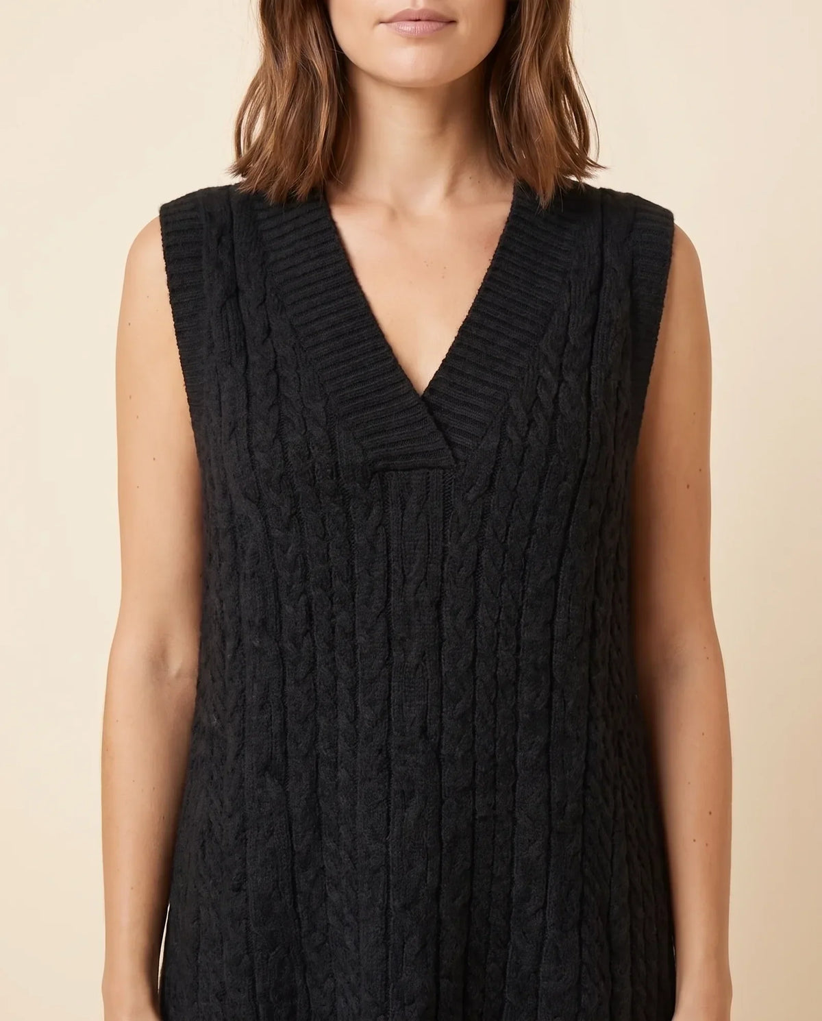Bryn Sweater Dress for Women - Cable Knit V-Neck Sleeveless Mini