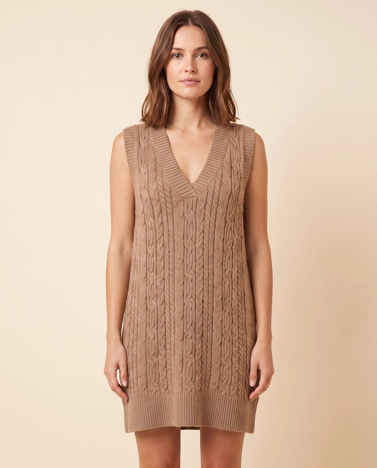 Bryn Sweater Dress for Women - Cable Knit V-Neck Sleeveless Mini