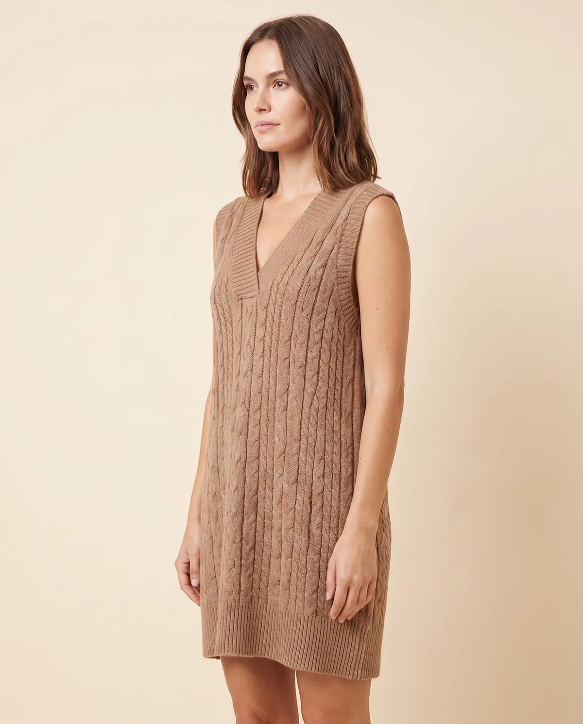 Bryn Sweater Dress for Women - Cable Knit V-Neck Sleeveless Mini