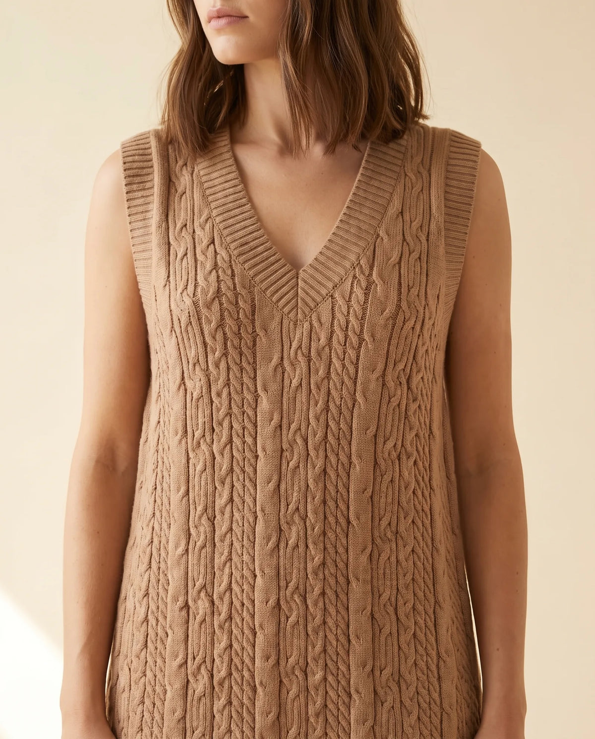 Bryn Sweater Dress for Women - Cable Knit V-Neck Sleeveless Mini