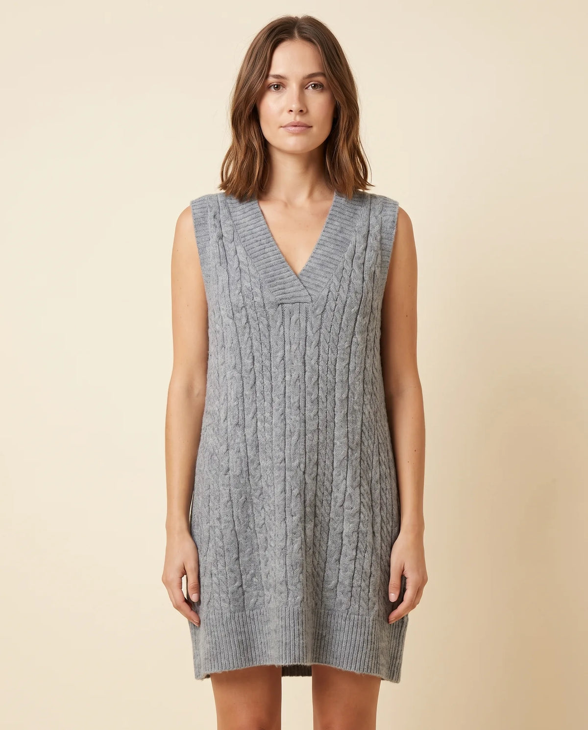 Bryn Sweater Dress for Women - Cable Knit V-Neck Sleeveless Mini