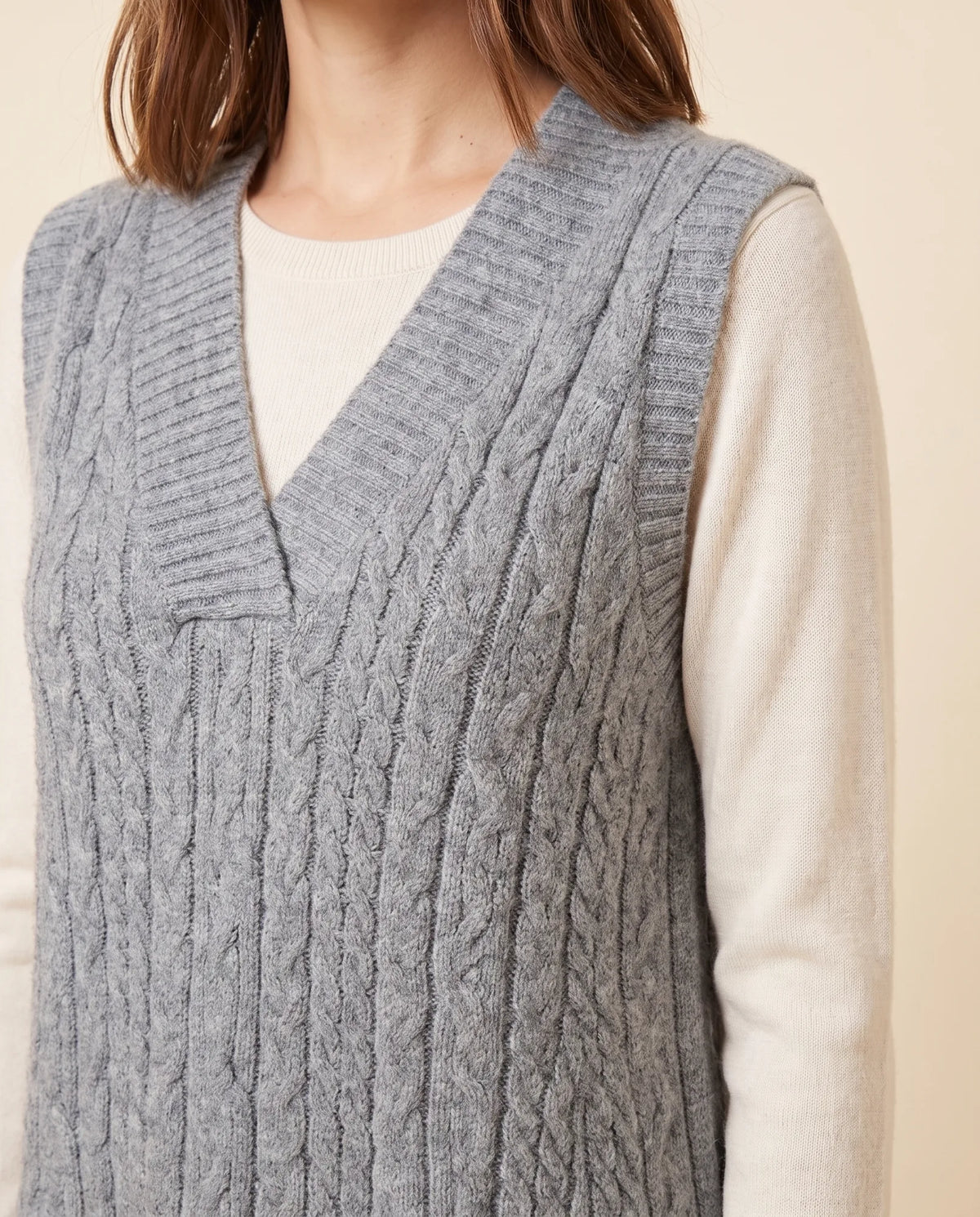 Bryn Sweater Dress for Women - Cable Knit V-Neck Sleeveless Mini
