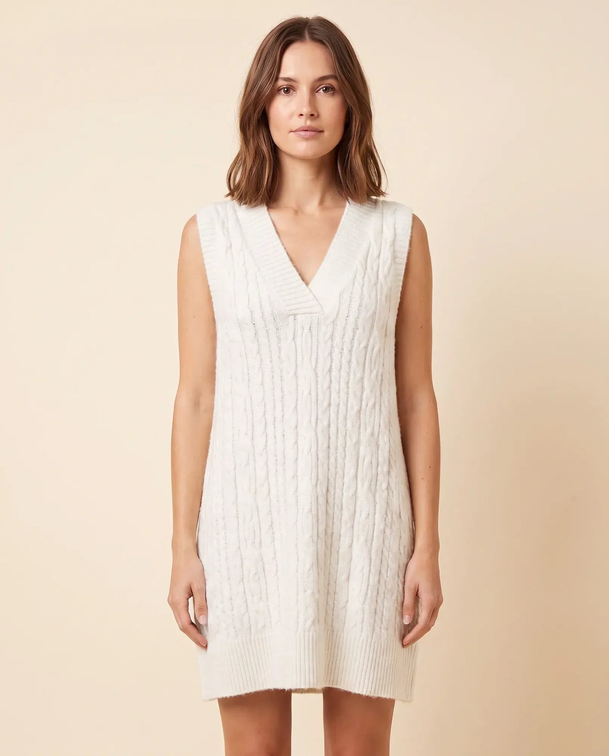Bryn Sweater Dress for Women - Cable Knit V-Neck Sleeveless Mini
