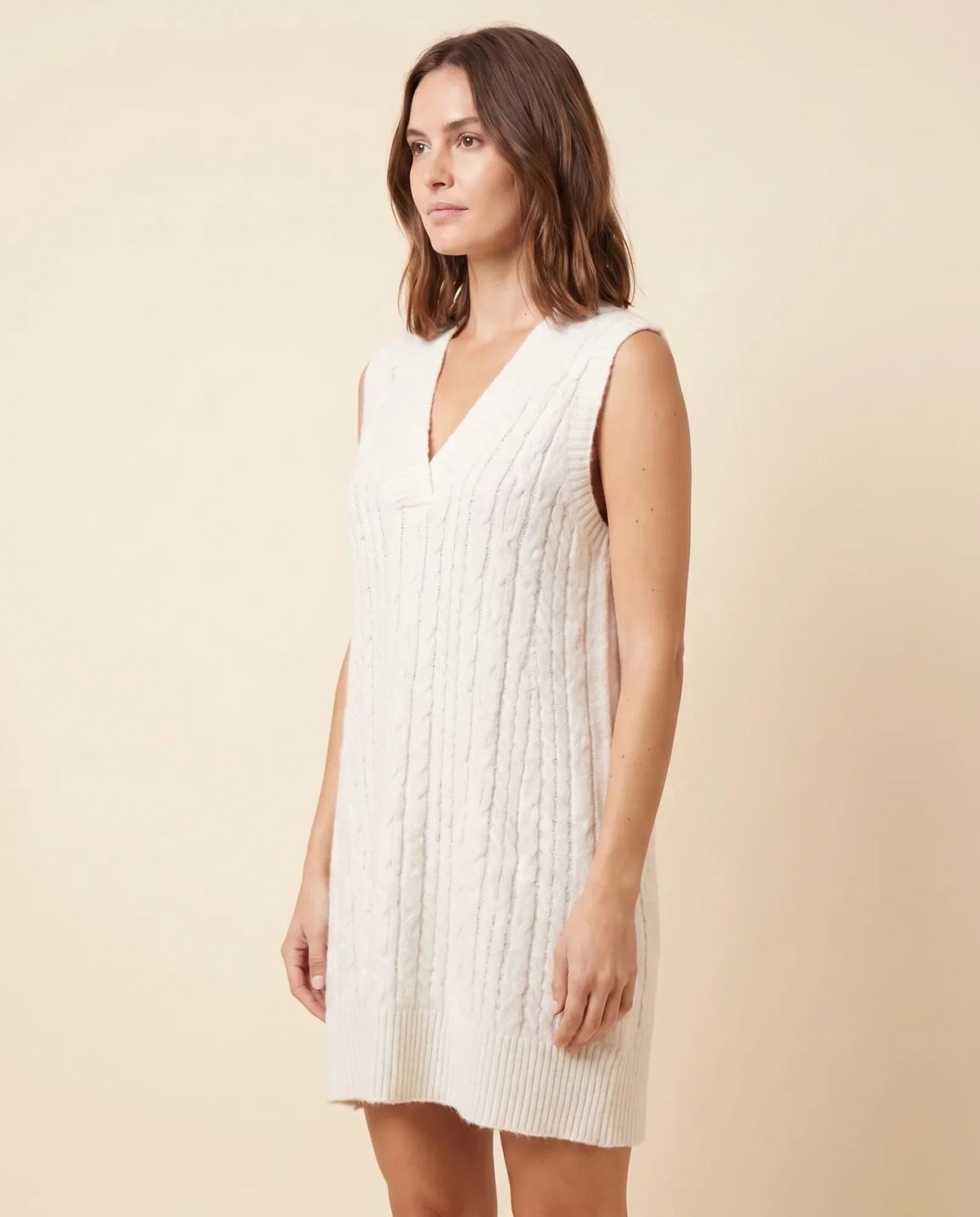 Bryn Sweater Dress for Women - Cable Knit V-Neck Sleeveless Mini
