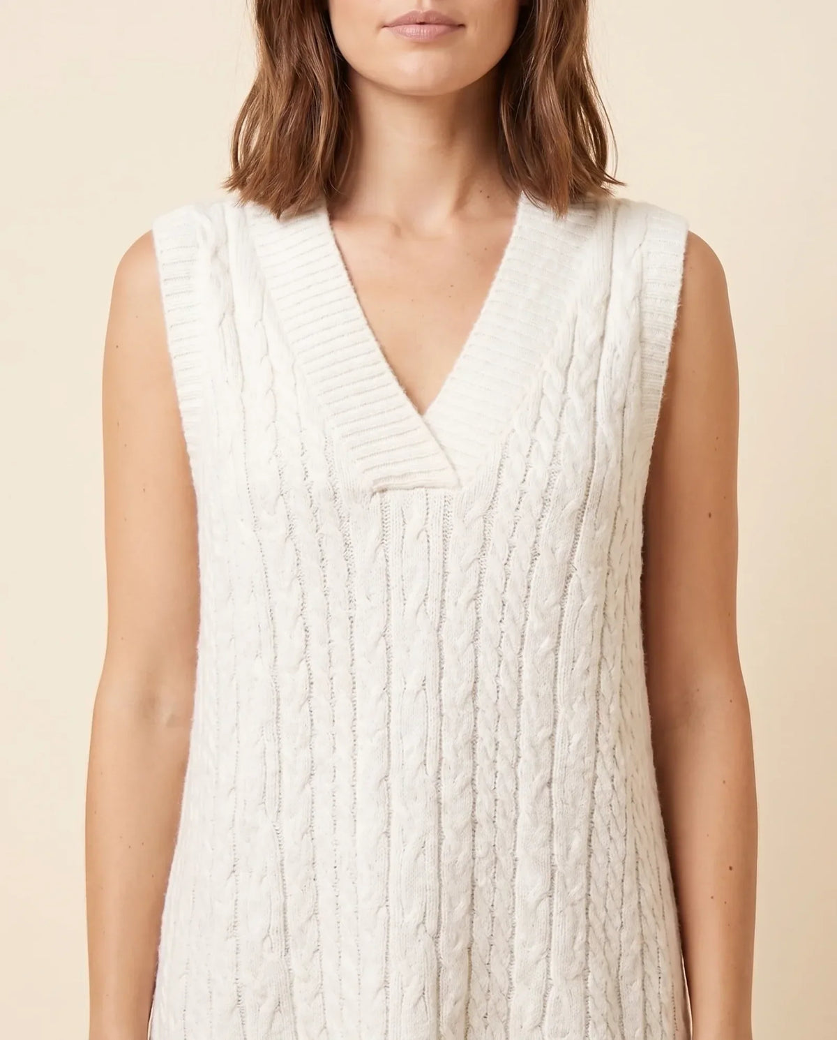 Bryn Sweater Dress for Women - Cable Knit V-Neck Sleeveless Mini