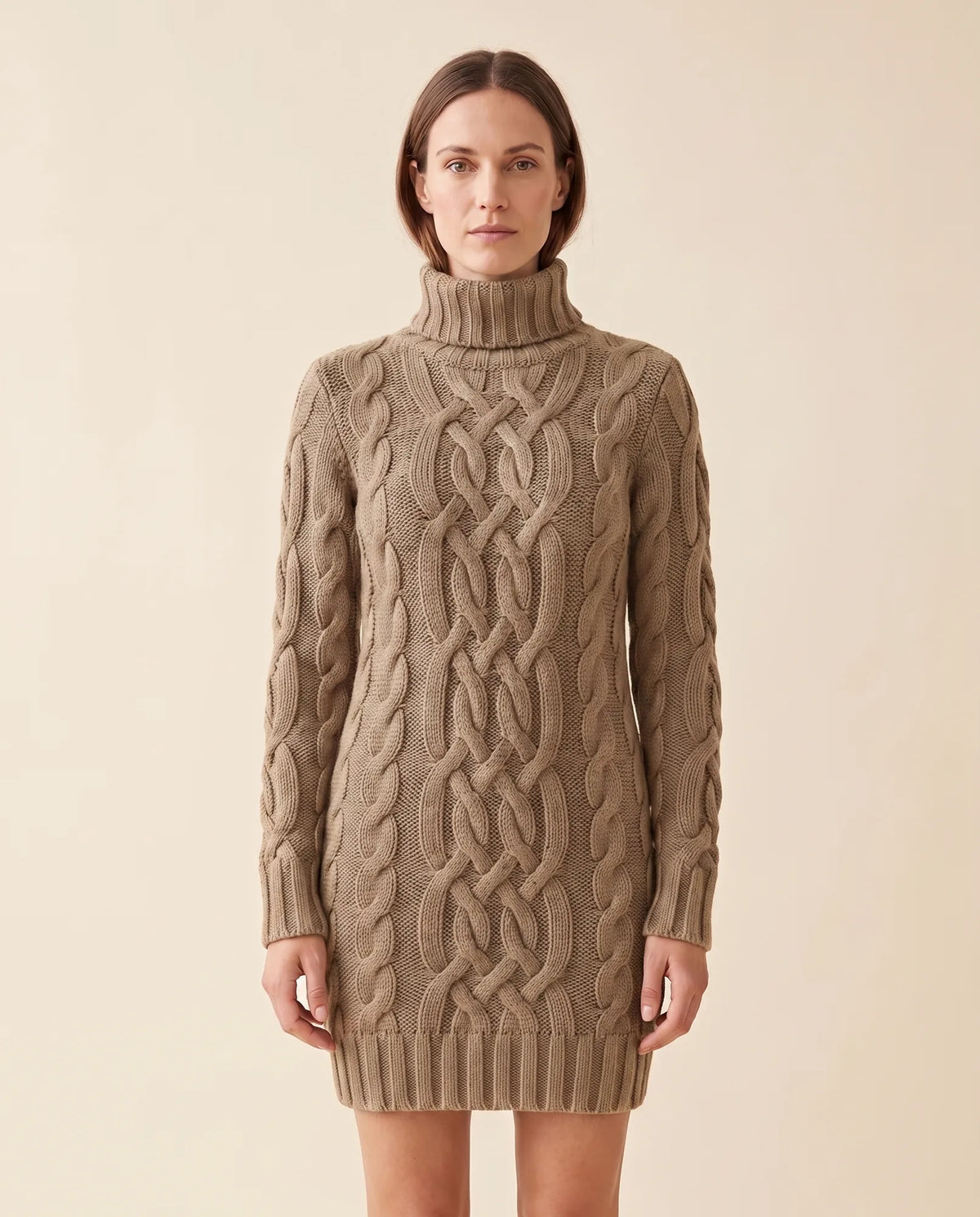 Cecily Sweater Dress for Women - Cable Knit Turtleneck Long Sleeve