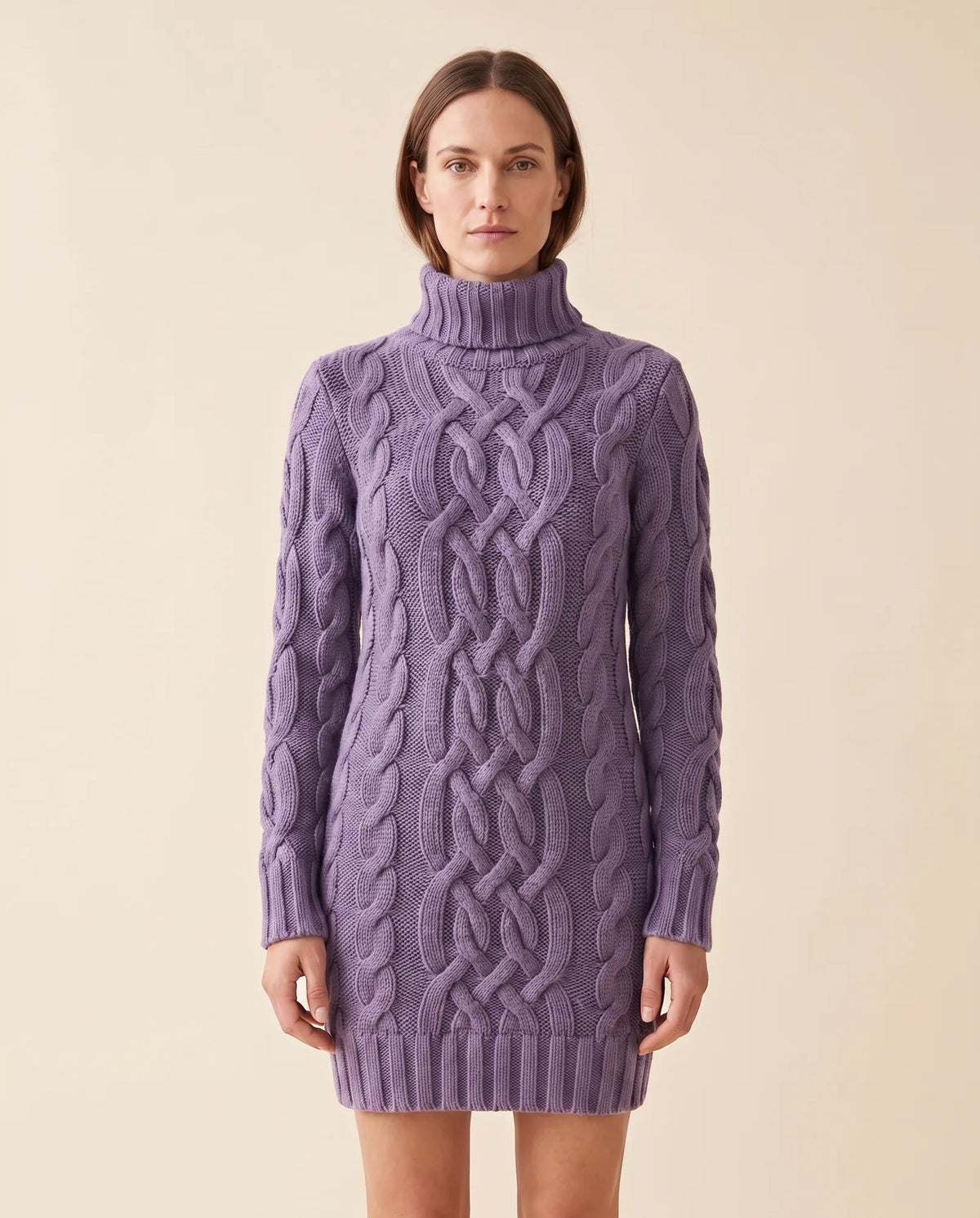 Cecily Sweater Dress for Women - Cable Knit Turtleneck Long Sleeve