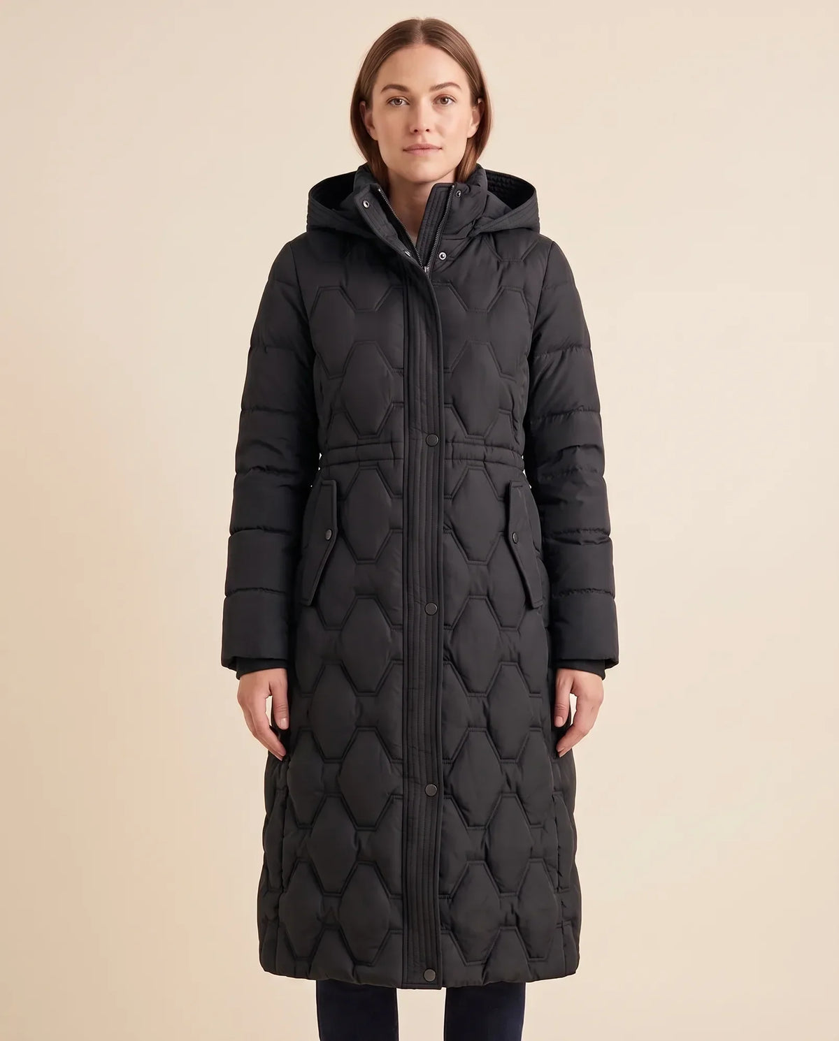 Cora Puffer Coat for Women - Longline Hooded Quilted
