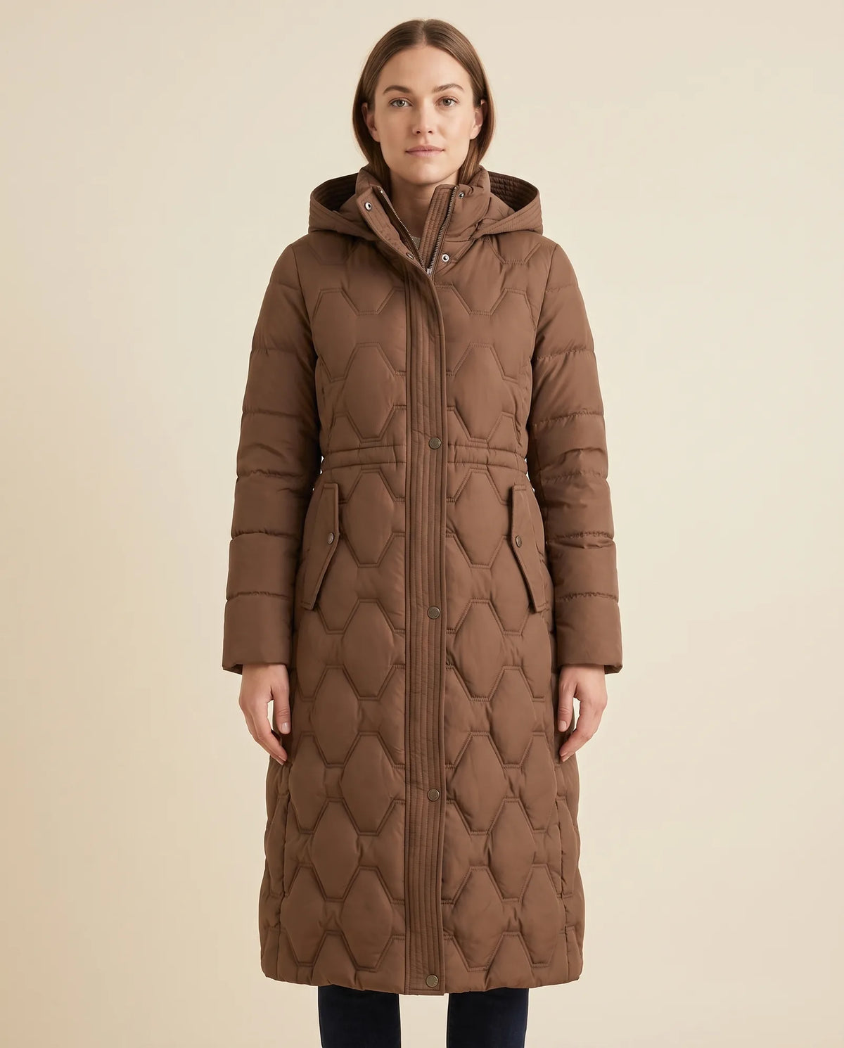 Cora Puffer Coat for Women - Longline Hooded Quilted