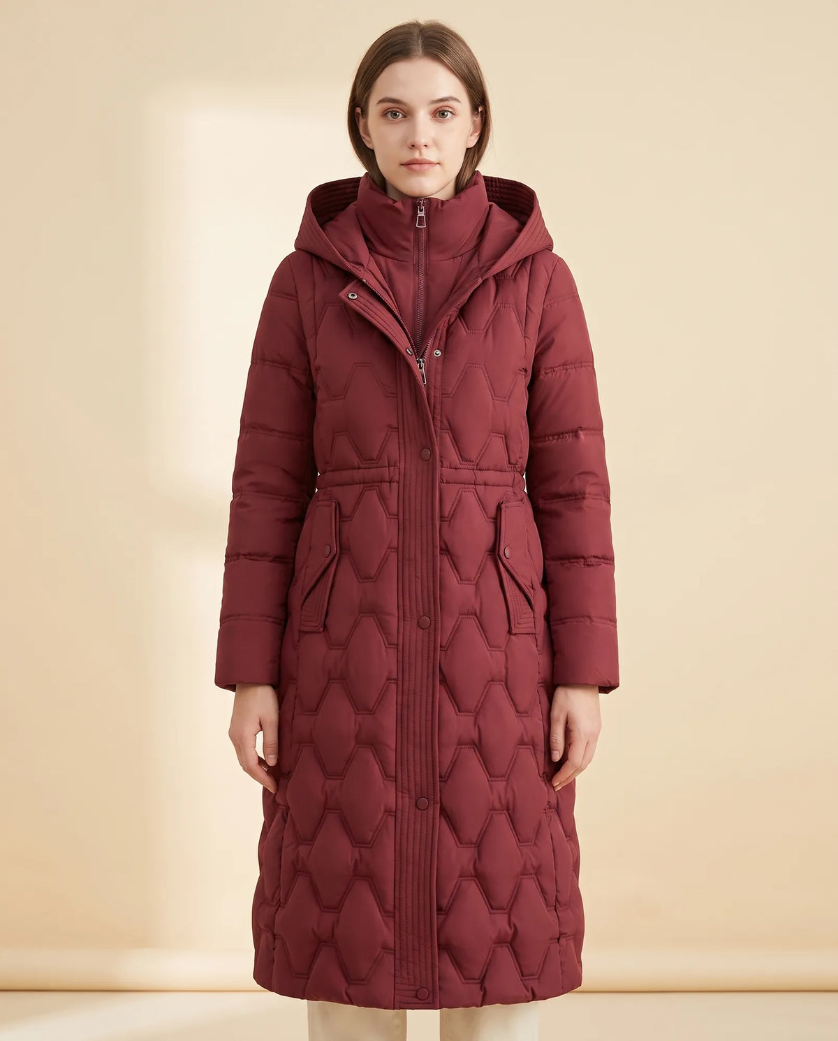 Cora Puffer Coat for Women - Longline Hooded Quilted