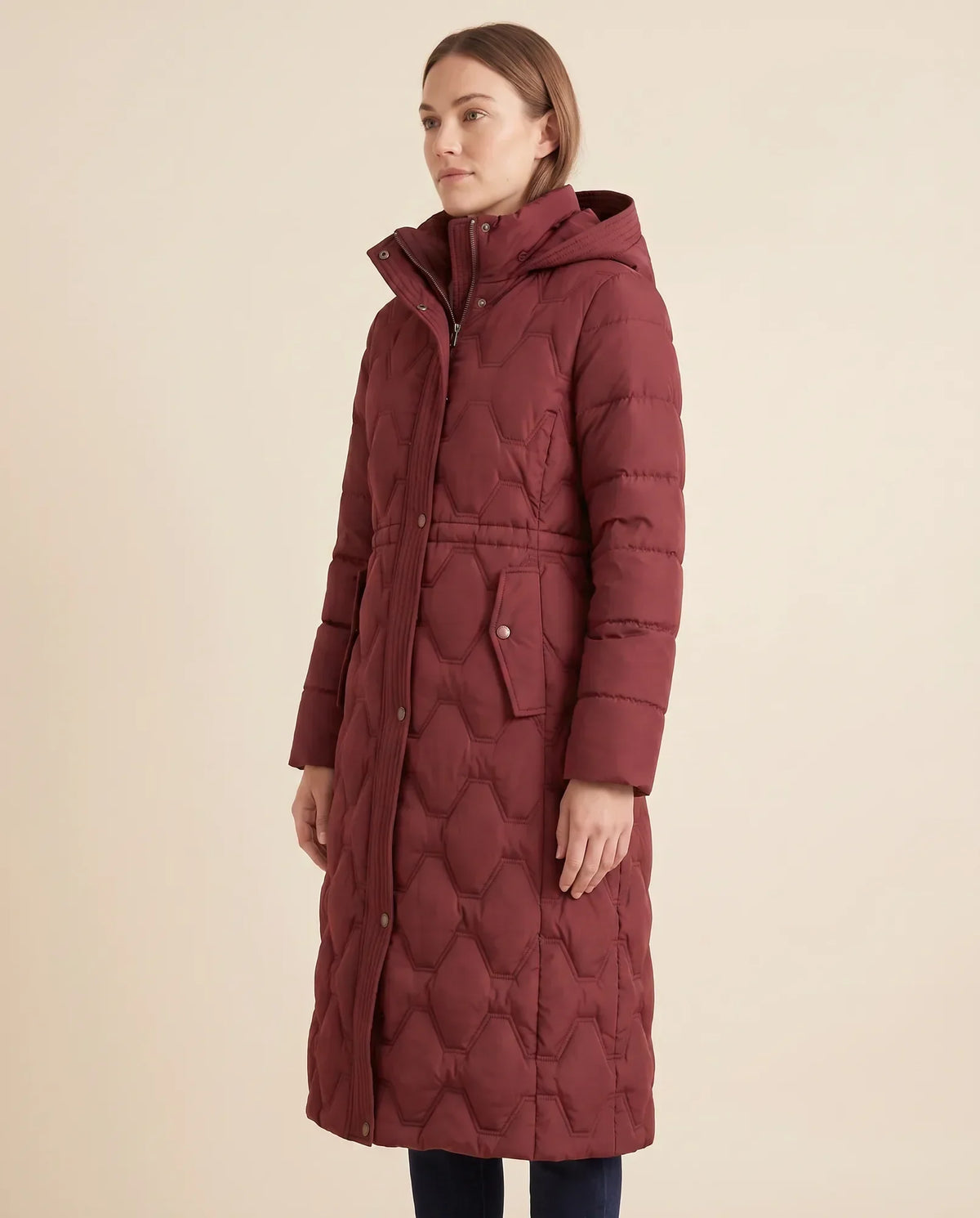 Cora Puffer Coat for Women - Longline Hooded Quilted