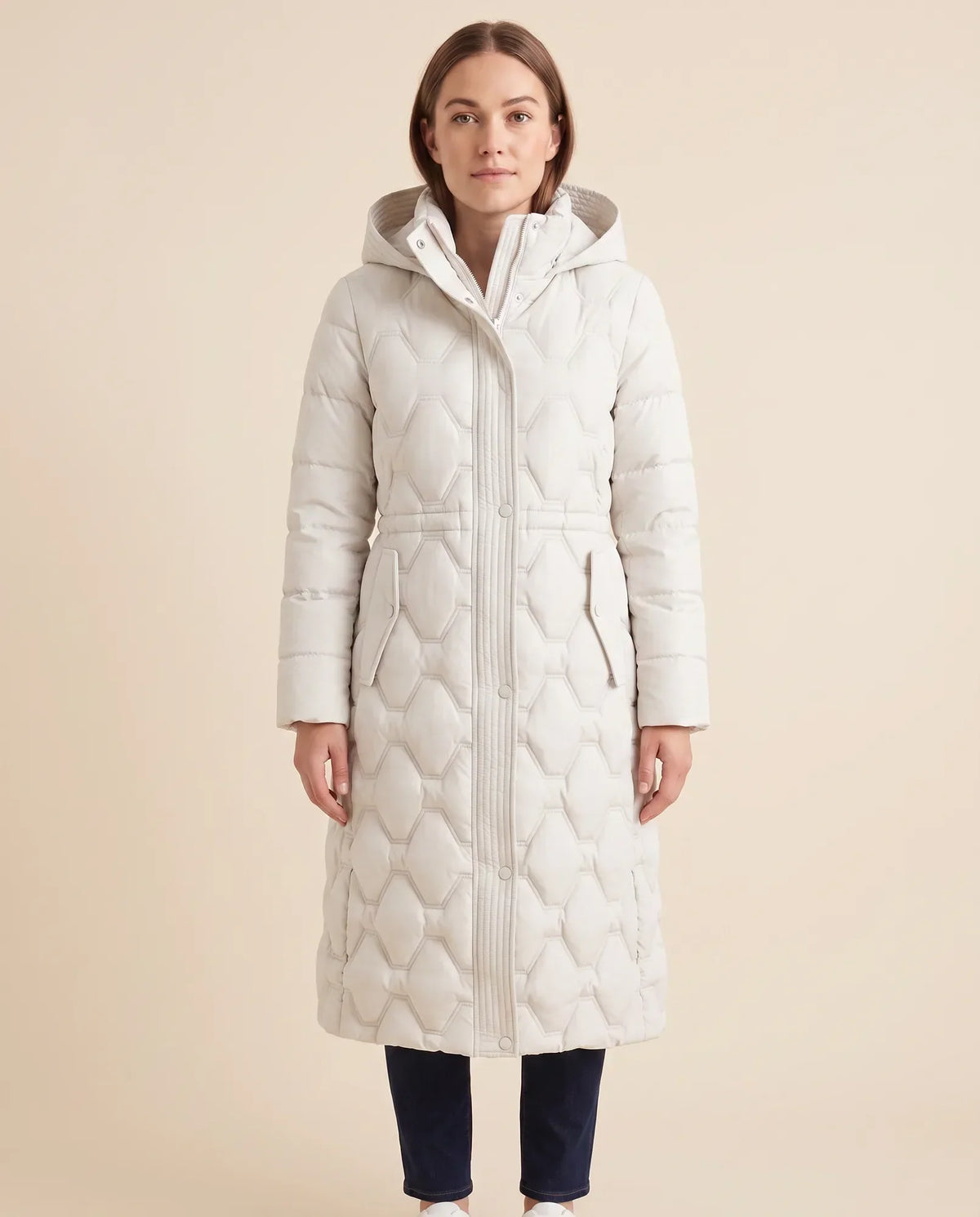 Cora Puffer Coat for Women - Longline Hooded Quilted