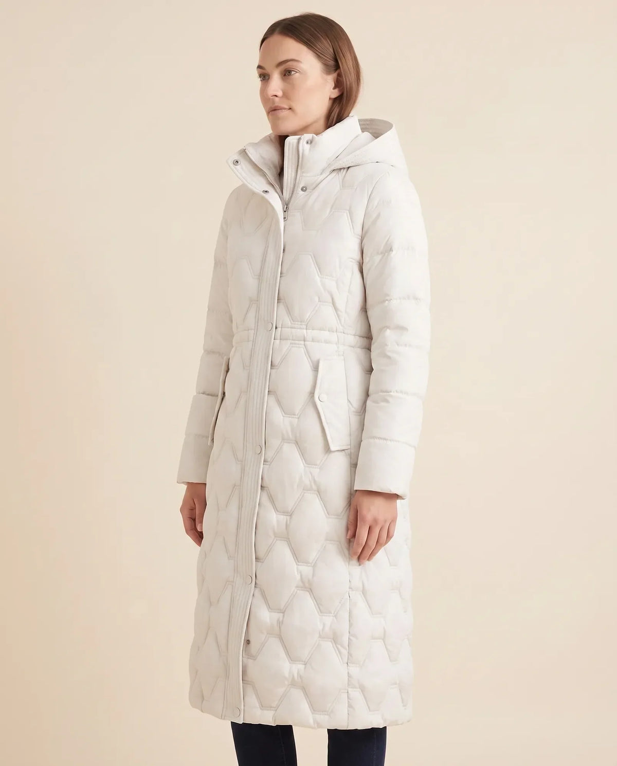 Cora Puffer Coat for Women - Longline Hooded Quilted