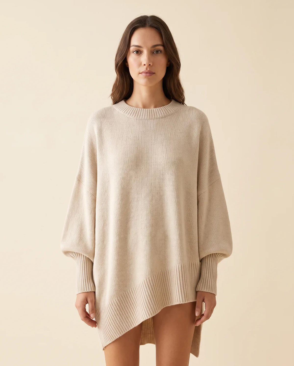 Daphne Sweater for Women - Oversized Asymmetric Hem Crew Neck