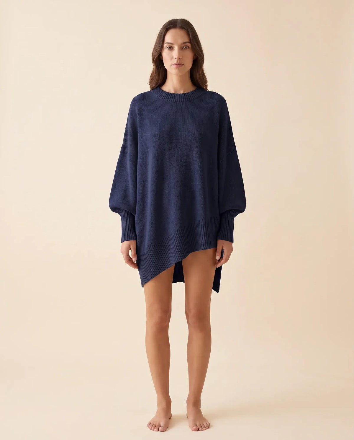 Daphne Sweater for Women - Oversized Asymmetric Hem Crew Neck