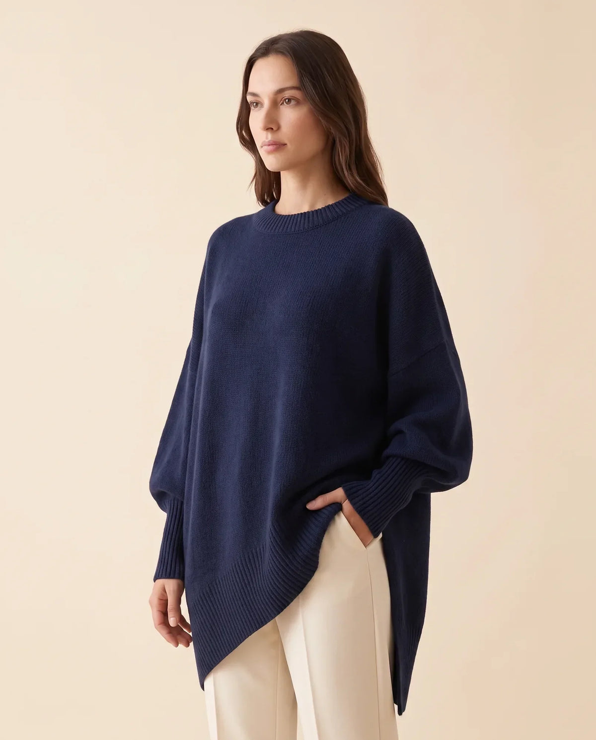 Daphne Sweater for Women - Oversized Asymmetric Hem Crew Neck