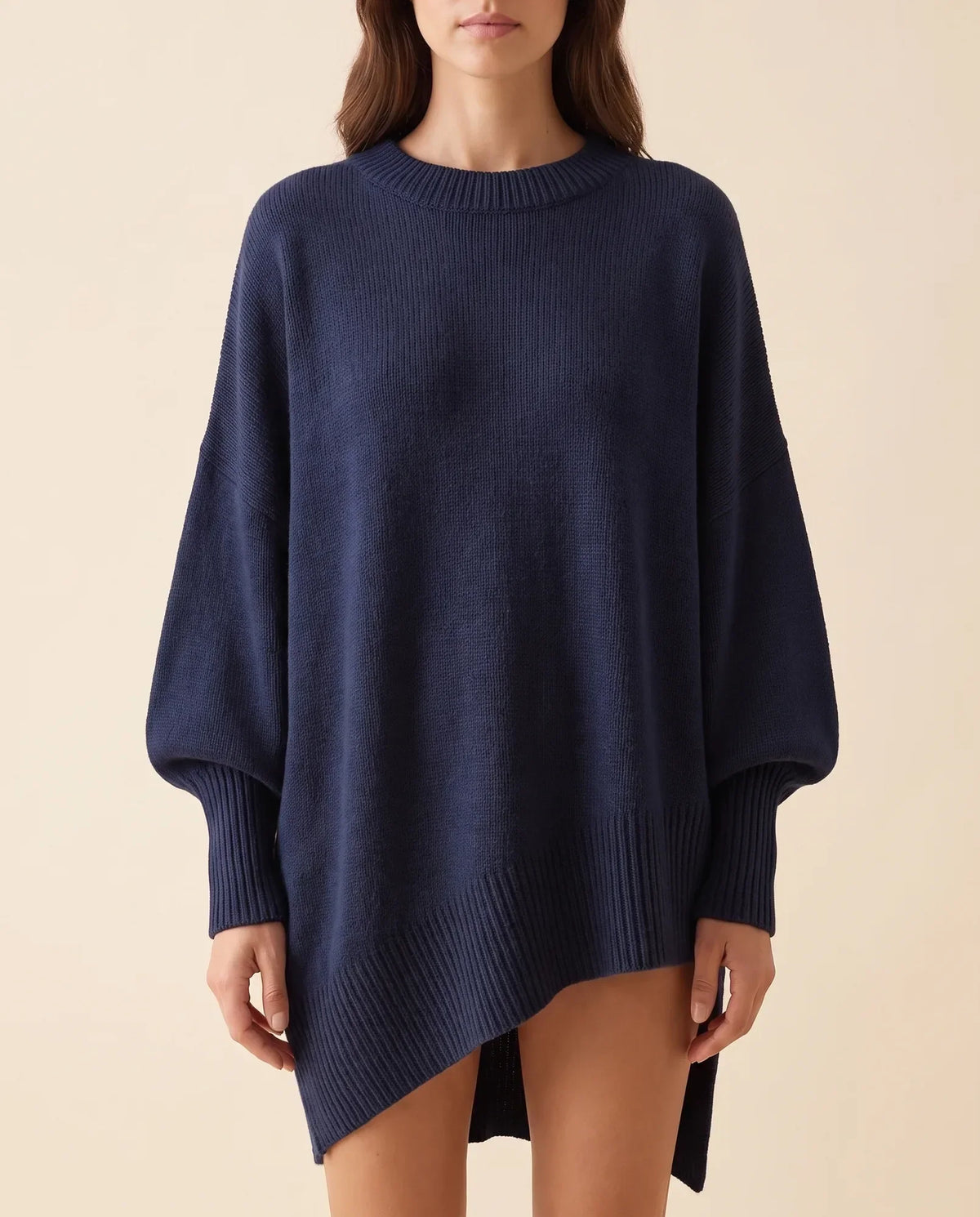 Daphne Sweater for Women - Oversized Asymmetric Hem Crew Neck