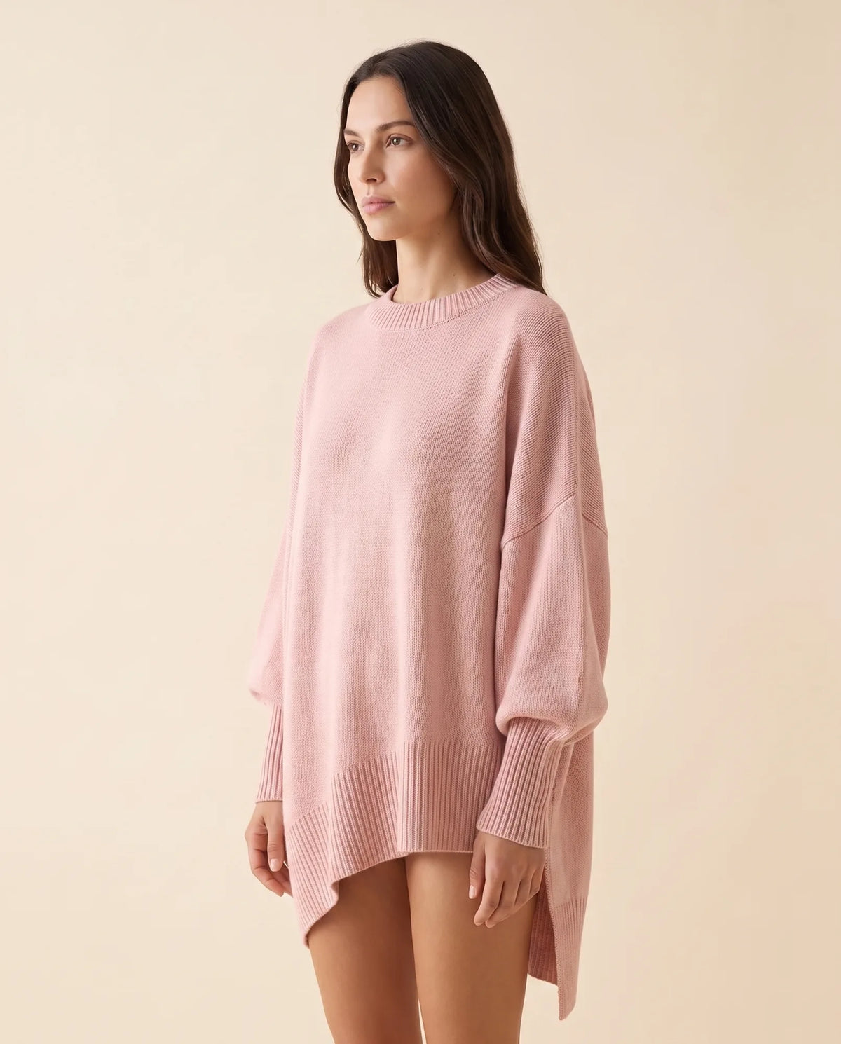 Daphne Sweater for Women - Oversized Asymmetric Hem Crew Neck