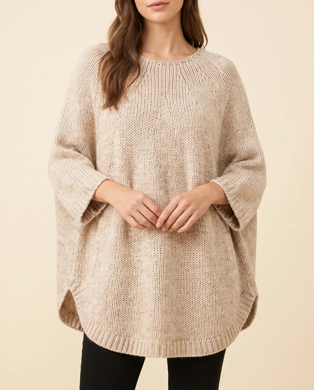 Eloise Sweater for Women - Oversized Poncho-Style Curved Hem Round Neck