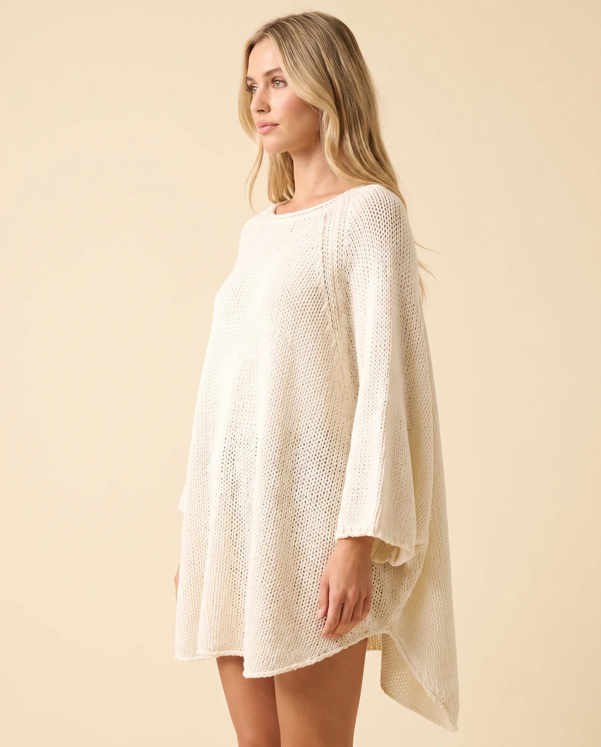 Eloise Sweater for Women - Oversized Poncho-Style Curved Hem Round Neck