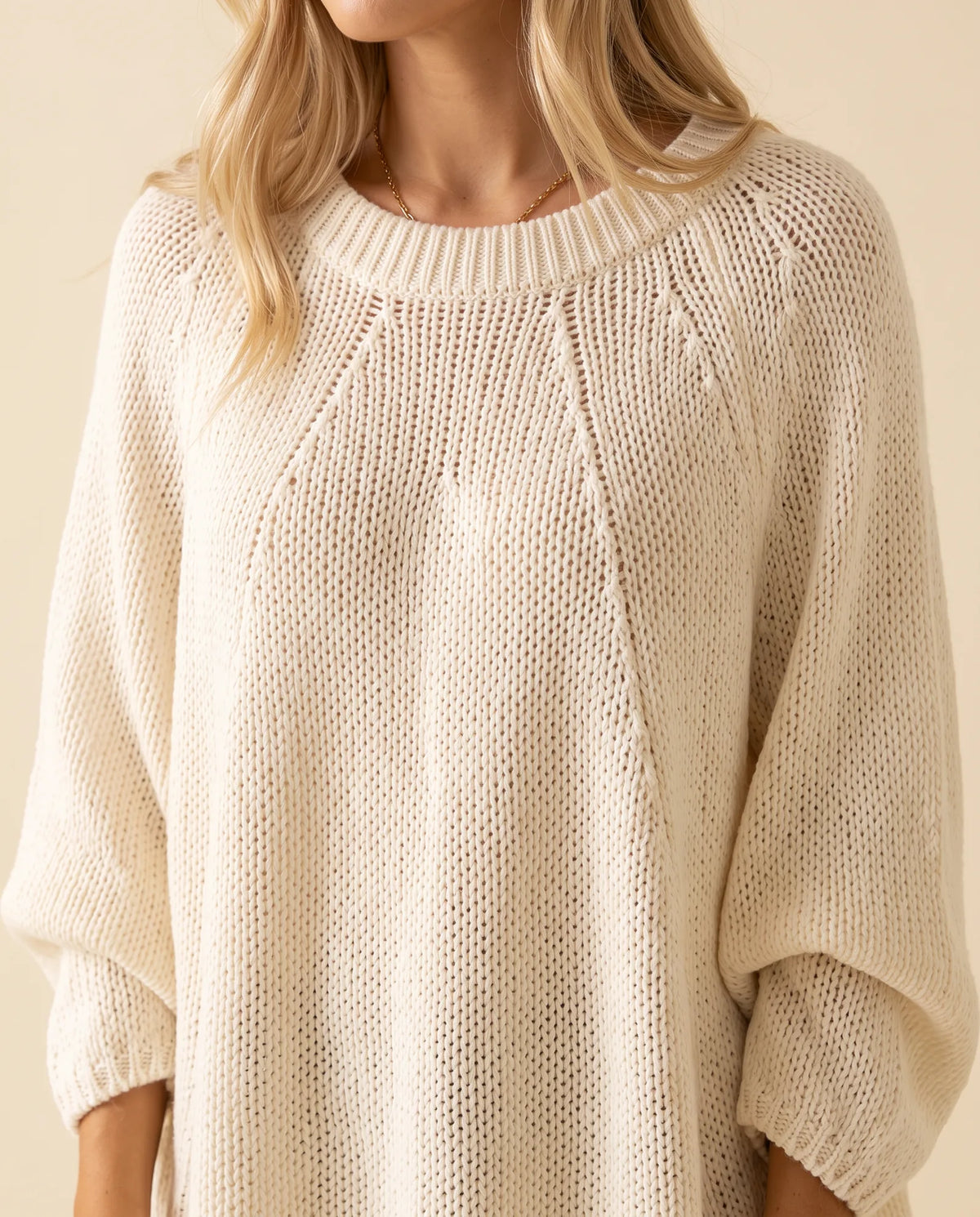 Eloise Sweater for Women - Oversized Poncho-Style Curved Hem Round Neck