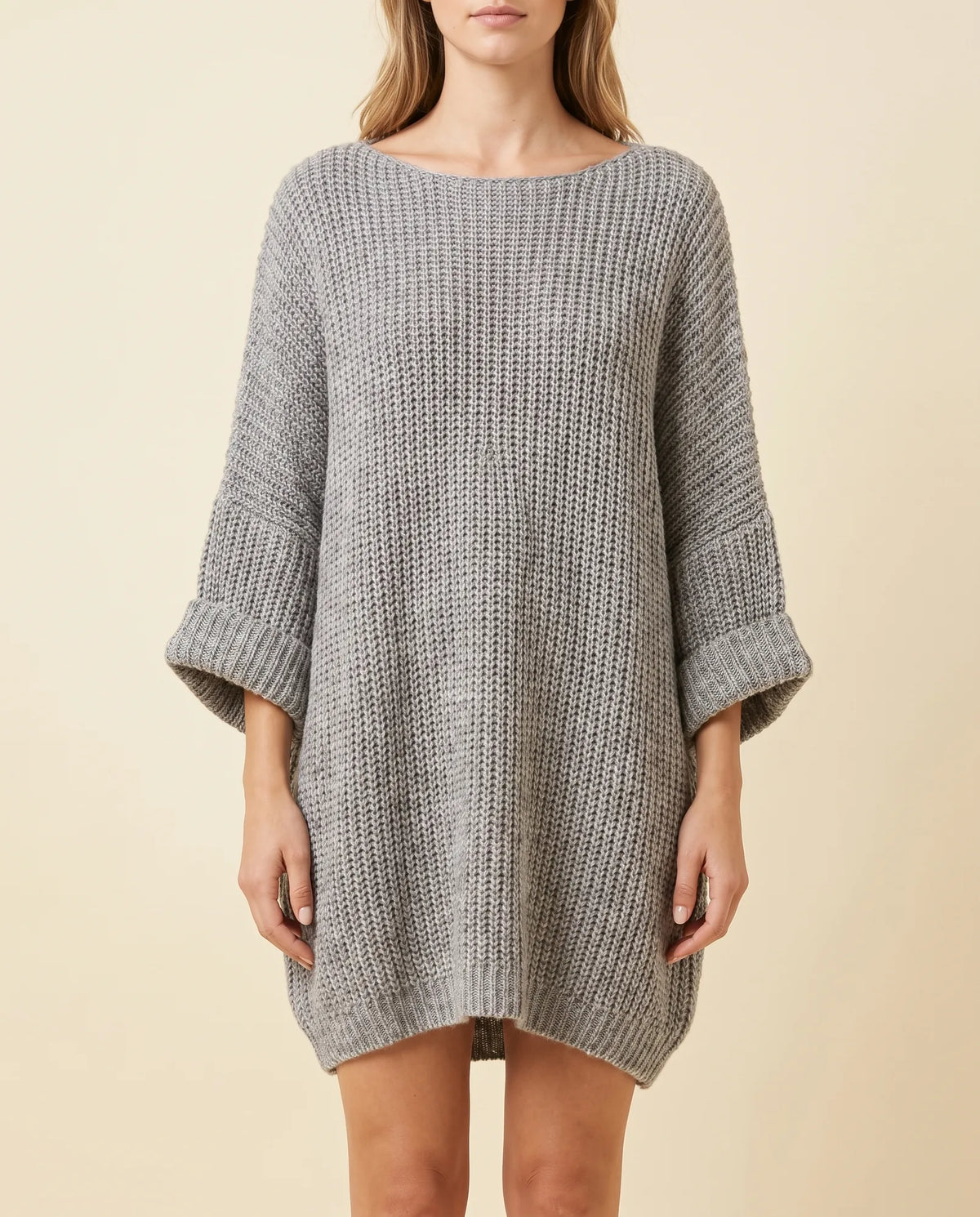 Eloise Sweater for Women - Oversized Poncho-Style Curved Hem Round Neck