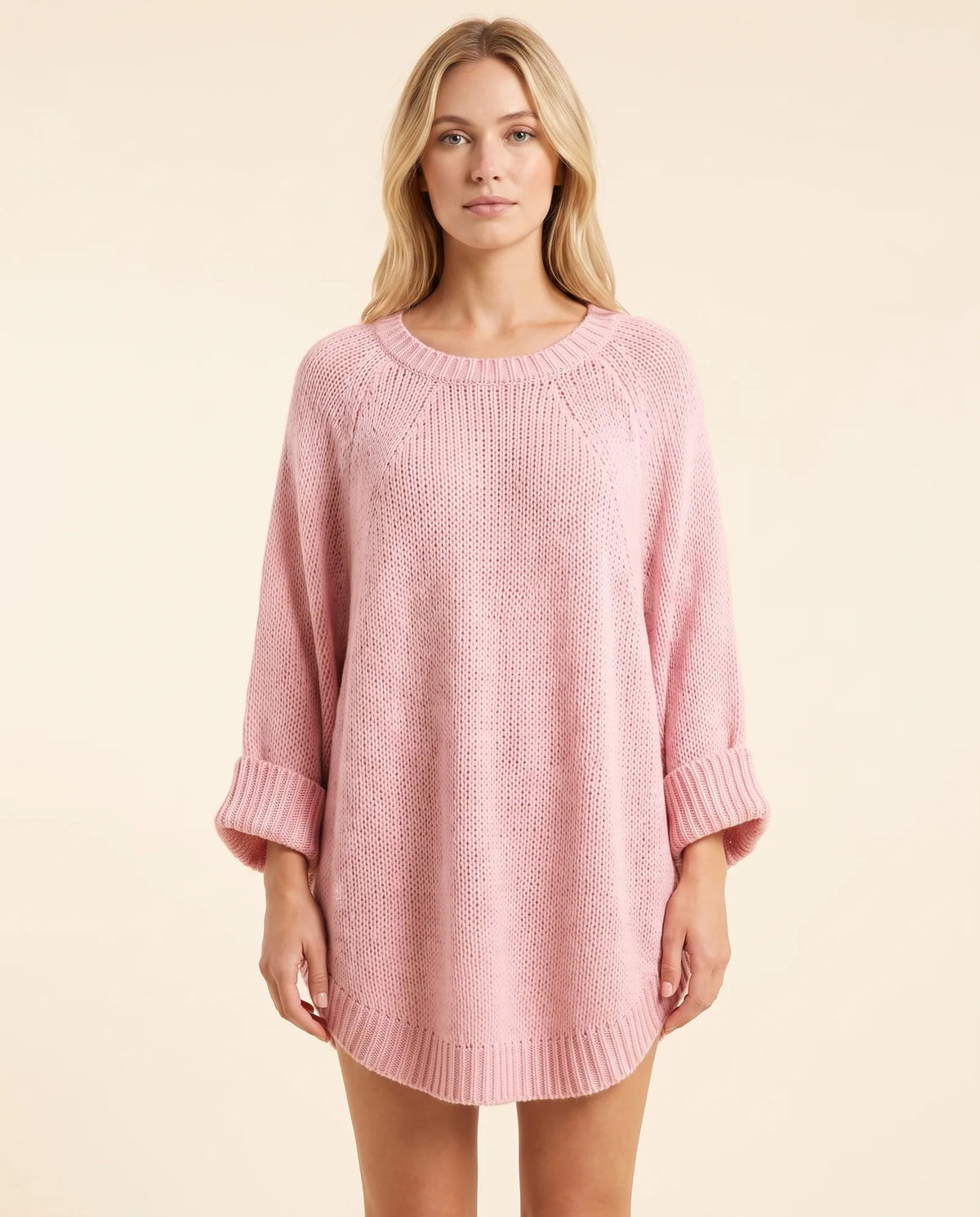 Eloise Sweater for Women - Oversized Poncho-Style Curved Hem Round Neck