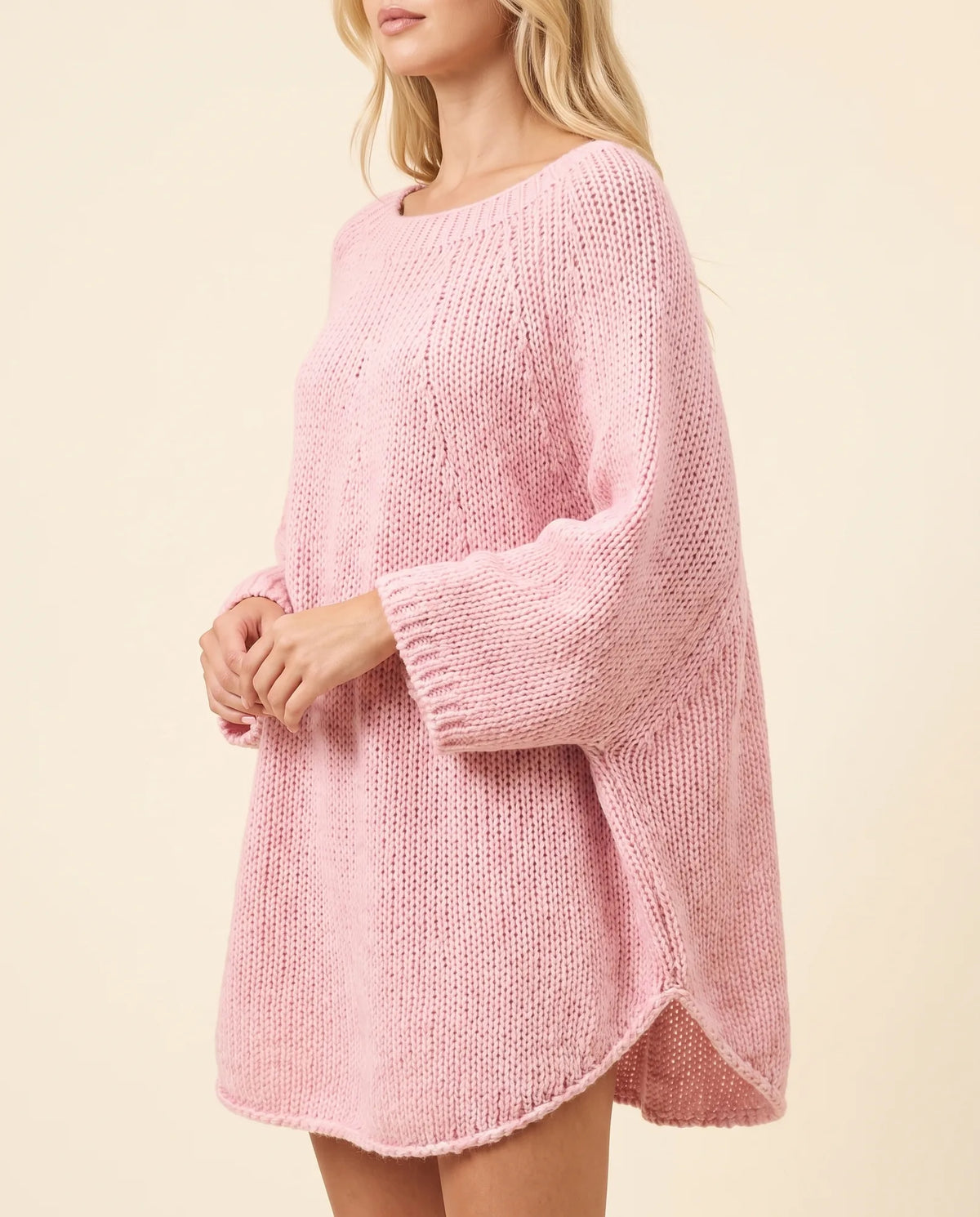 Eloise Sweater for Women - Oversized Poncho-Style Curved Hem Round Neck