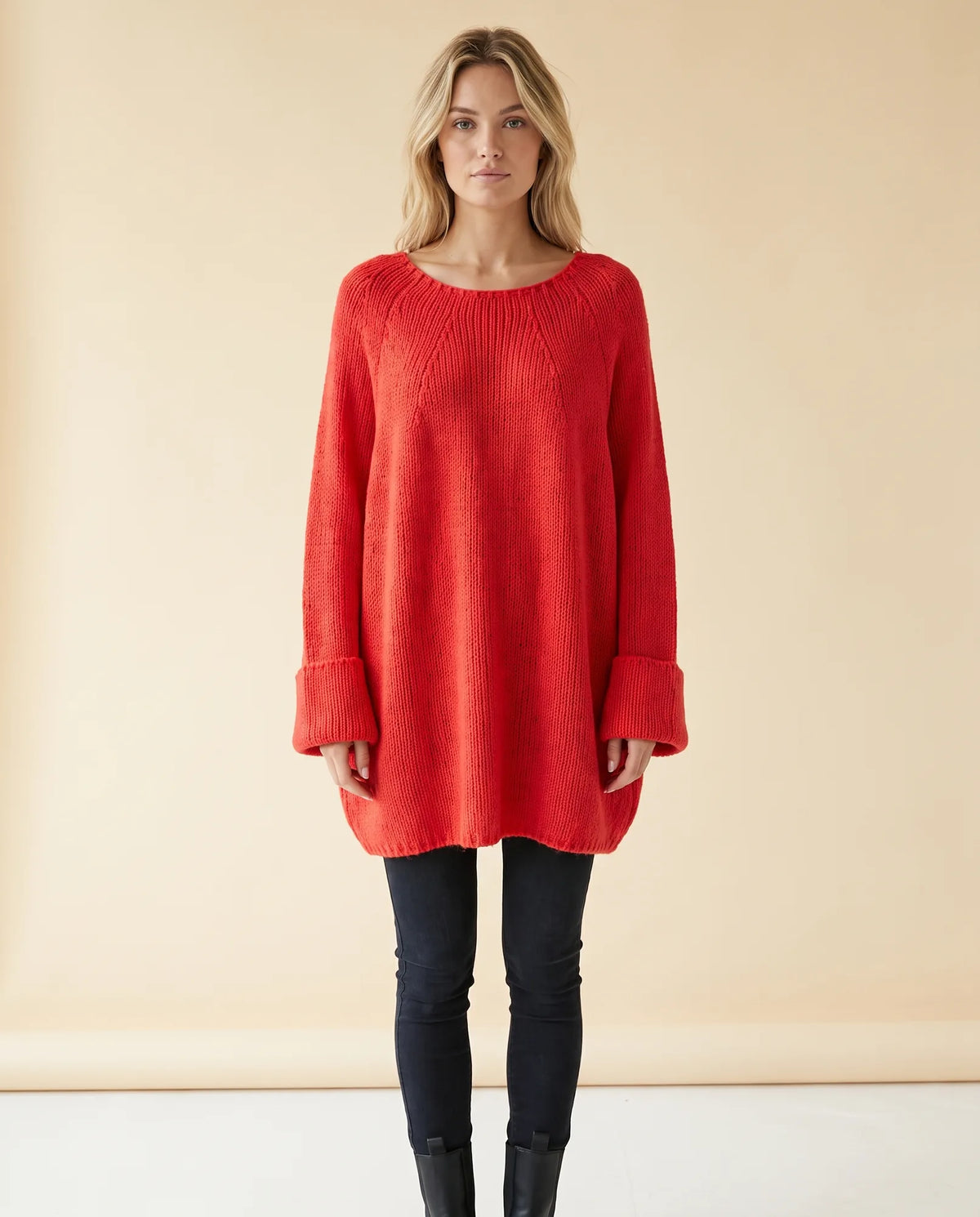 Eloise Sweater for Women - Oversized Poncho-Style Curved Hem Round Neck