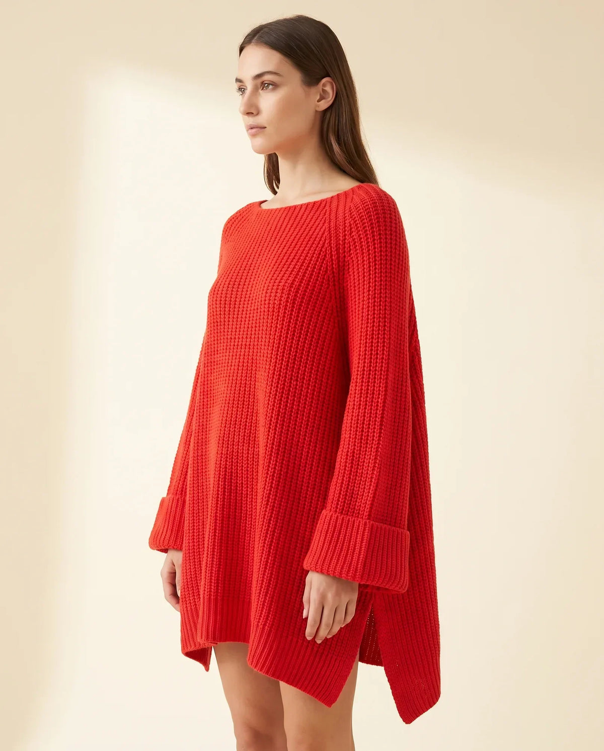 Eloise Sweater for Women - Oversized Poncho-Style Curved Hem Round Neck
