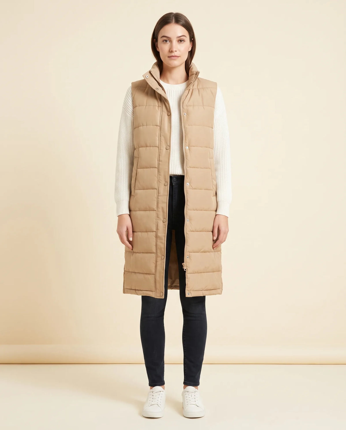 Esme Puffer Vest for Women - Longline Hooded Sleeveless